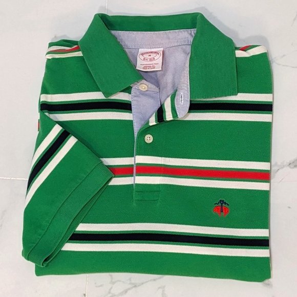 Brooks Brothers Other - Brooks Brothers Mens Green Striped Original Fit Cotton Performance Polo - Medium